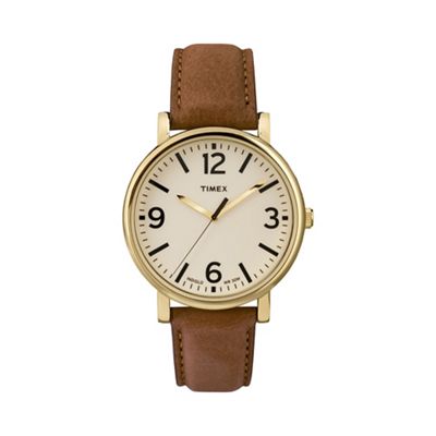 Men's oversized original brown leather strap watch t2p527
